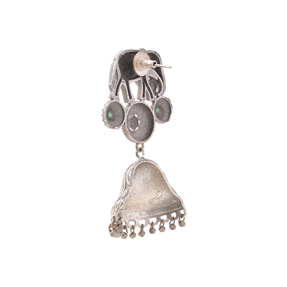 Hastini- Silver Brass Oxidised Jhumka earrings