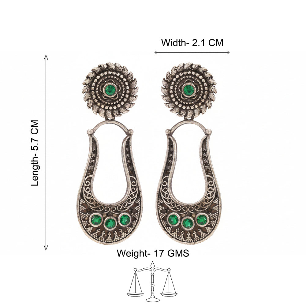 Nupura- Silver Brass Oxidised dangler earrings(Green)