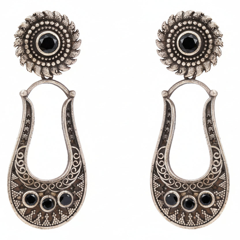 Nupura- Silver Brass Oxidised dangler earrings(Black)