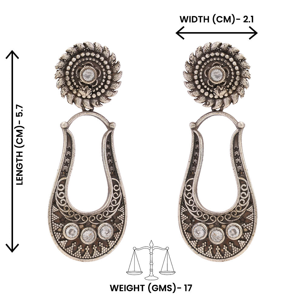 Nupura- Silver Brass Oxidised dangler earrings(White)