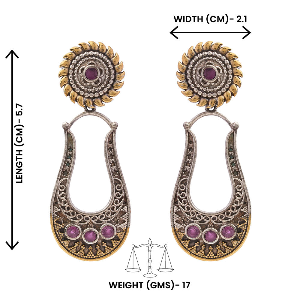 Nupura- Nupura- Silver Brass Oxidised dangler earrings(Red)