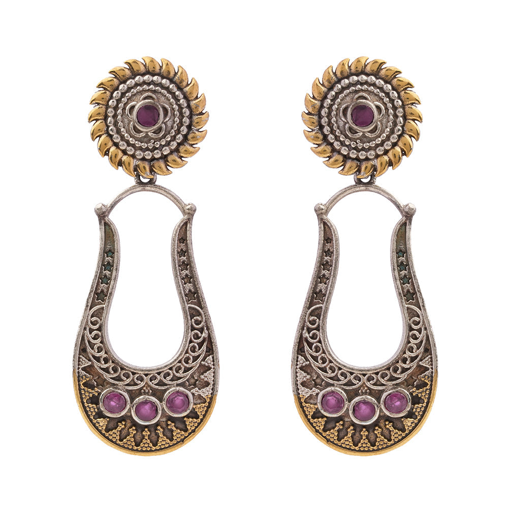 Nupura- Nupura- Silver Brass Oxidised dangler earrings(Red)