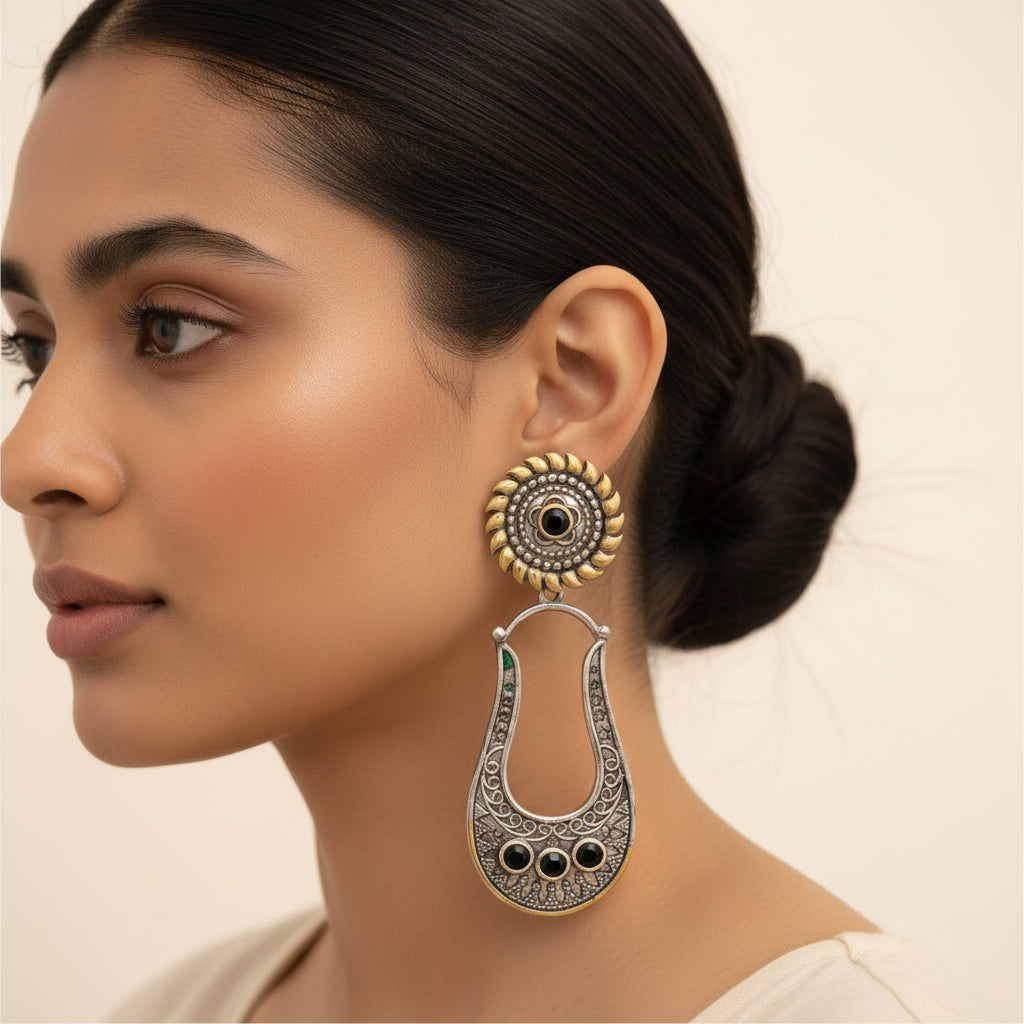 Nupura- Nupura- Silver Brass Oxidised dangler earrings(Black)