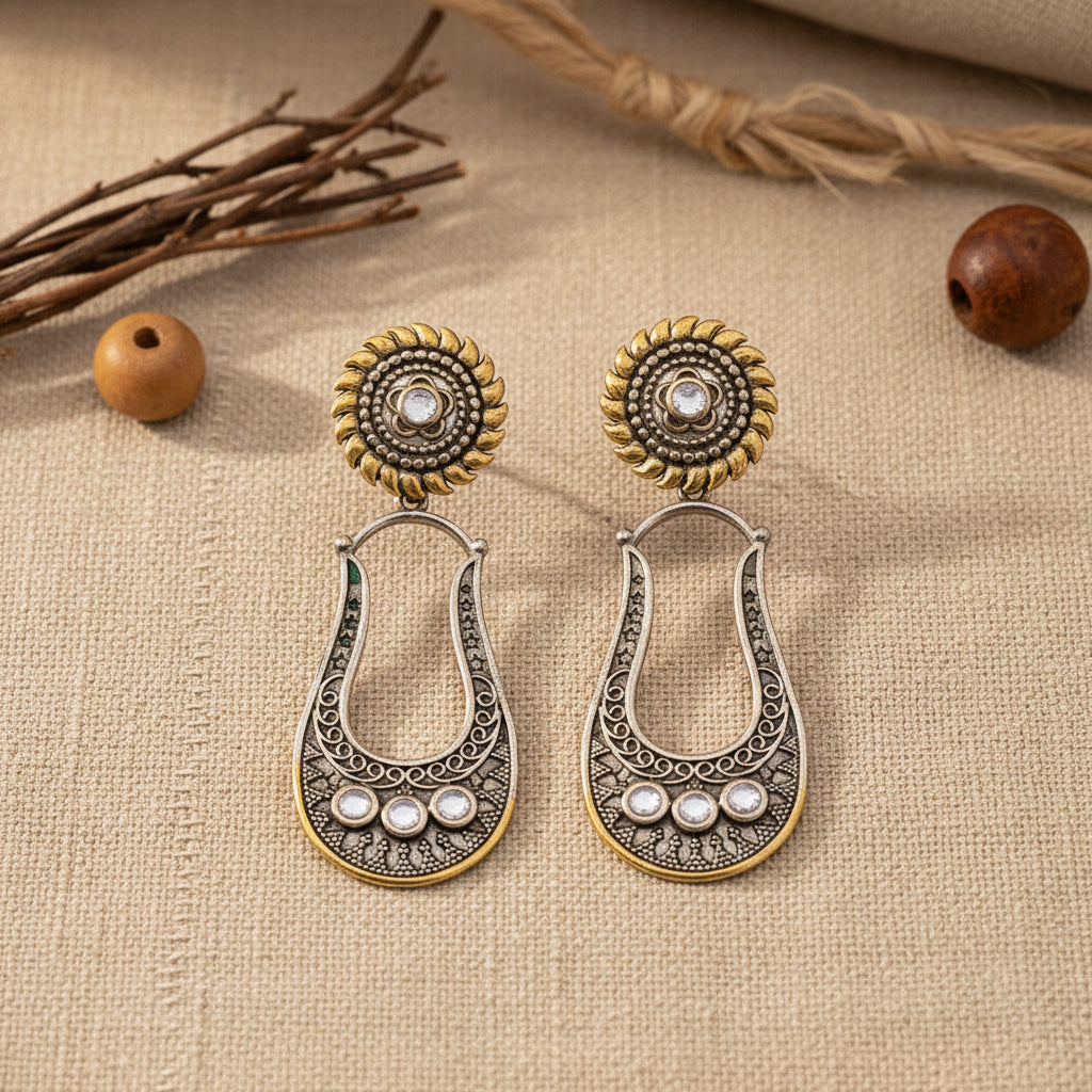 Nupura- Nupura- Silver Brass Oxidised dangler earrings(White)