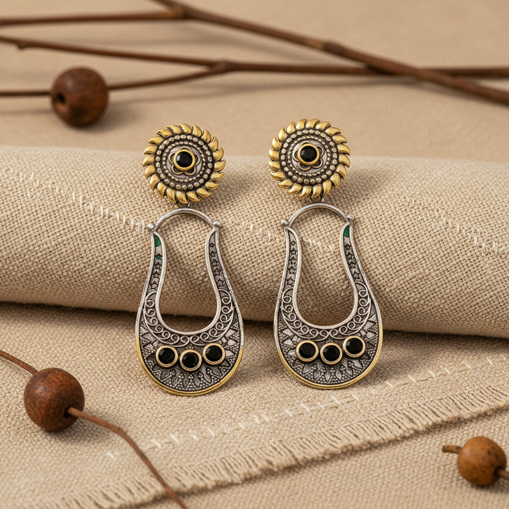 Nupura- Nupura- Silver Brass Oxidised dangler earrings(Black)