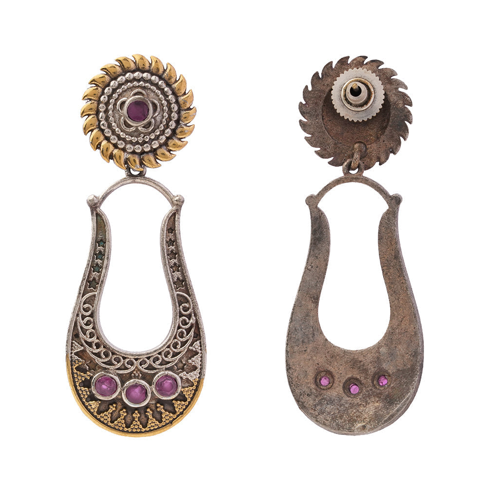 Nupura- Nupura- Silver Brass Oxidised dangler earrings(Red)