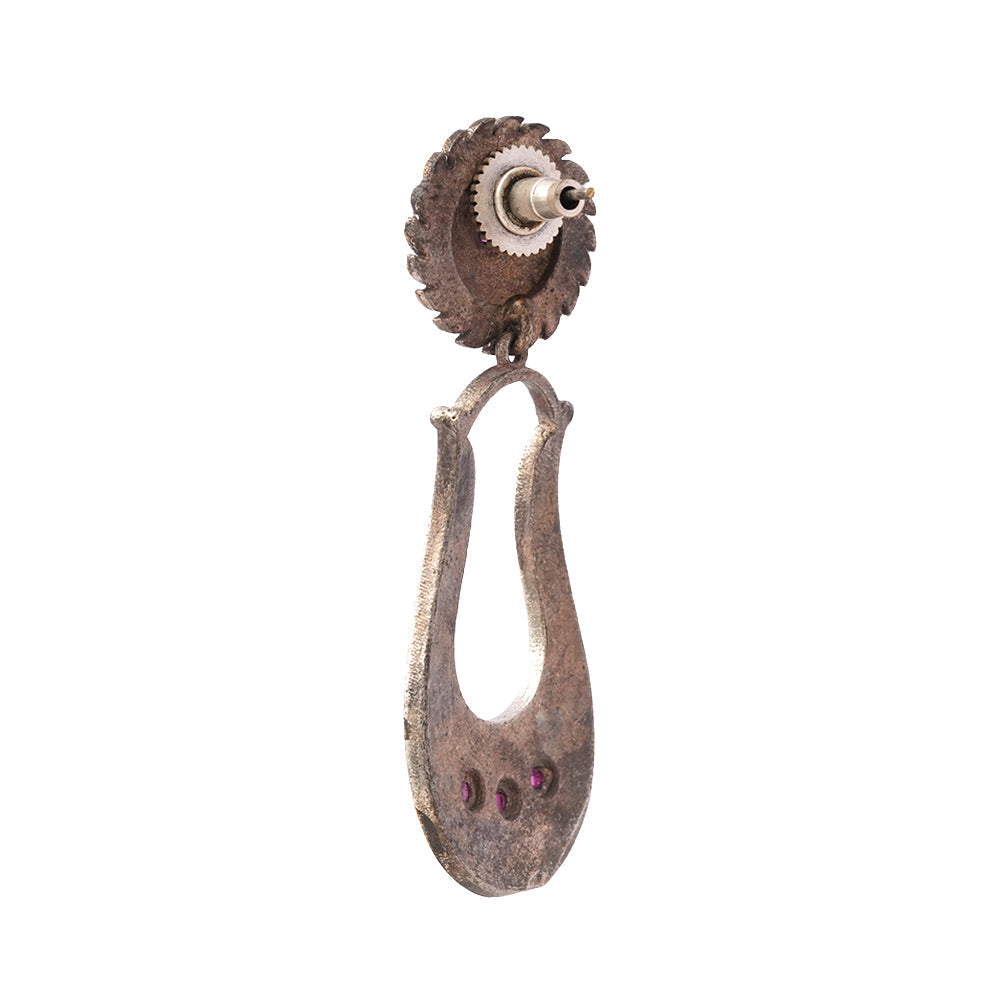 Nupura- Nupura- Silver Brass Oxidised dangler earrings(Red)