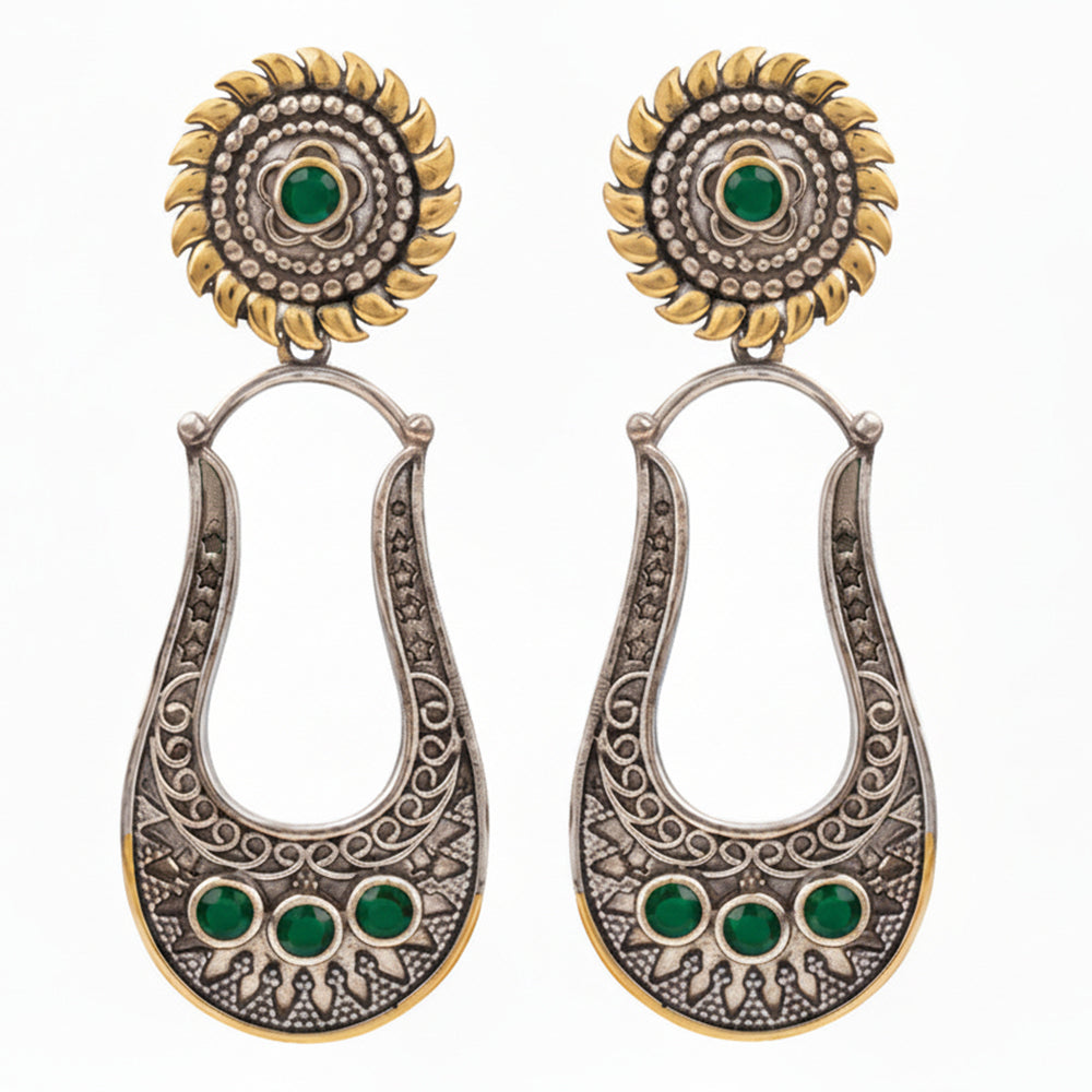 Nupura- Nupura- Silver Brass Oxidised dangler earrings(Green)