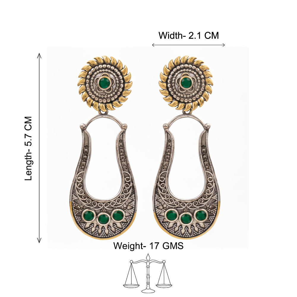 Nupura- Nupura- Silver Brass Oxidised dangler earrings(Green)