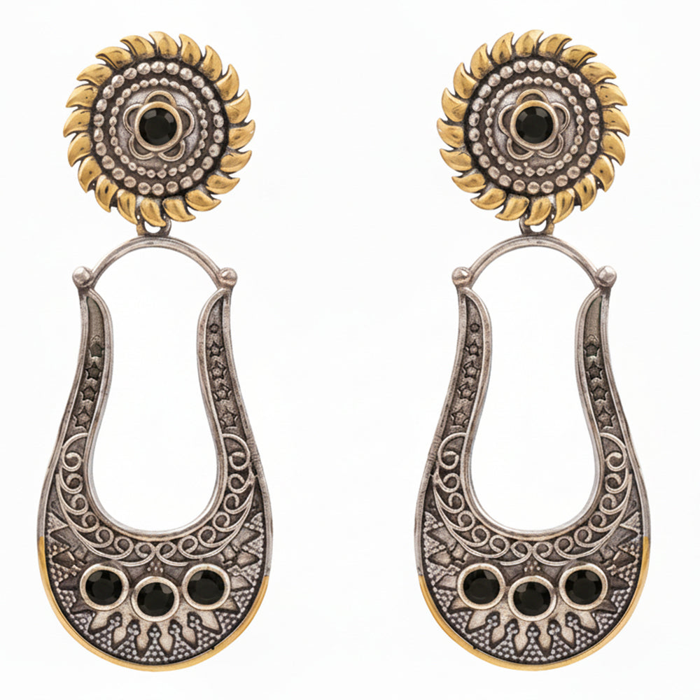 Nupura- Nupura- Silver Brass Oxidised dangler earrings(Black)