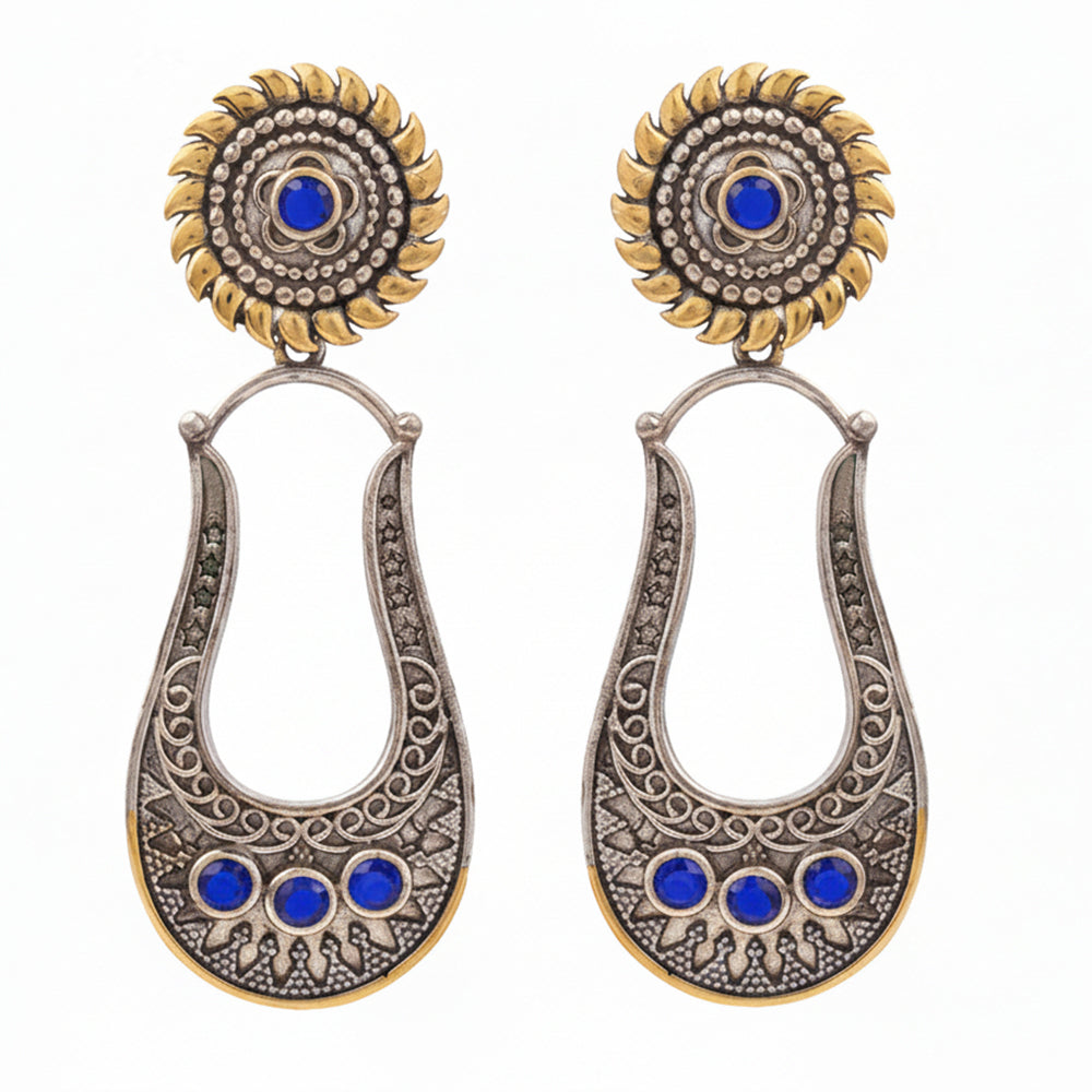Nupura- Nupura- Silver Brass Oxidised dangler earrings(Blue)