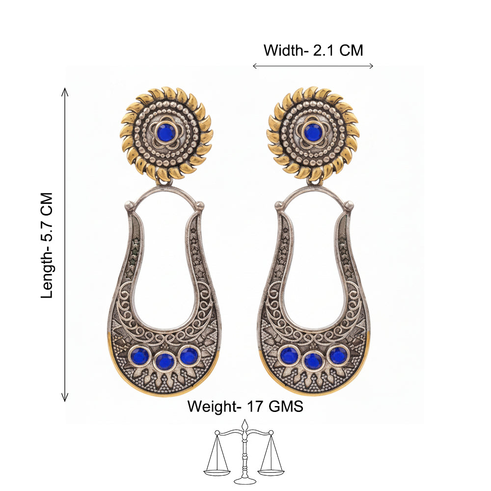 Nupura- Nupura- Silver Brass Oxidised dangler earrings(Blue)