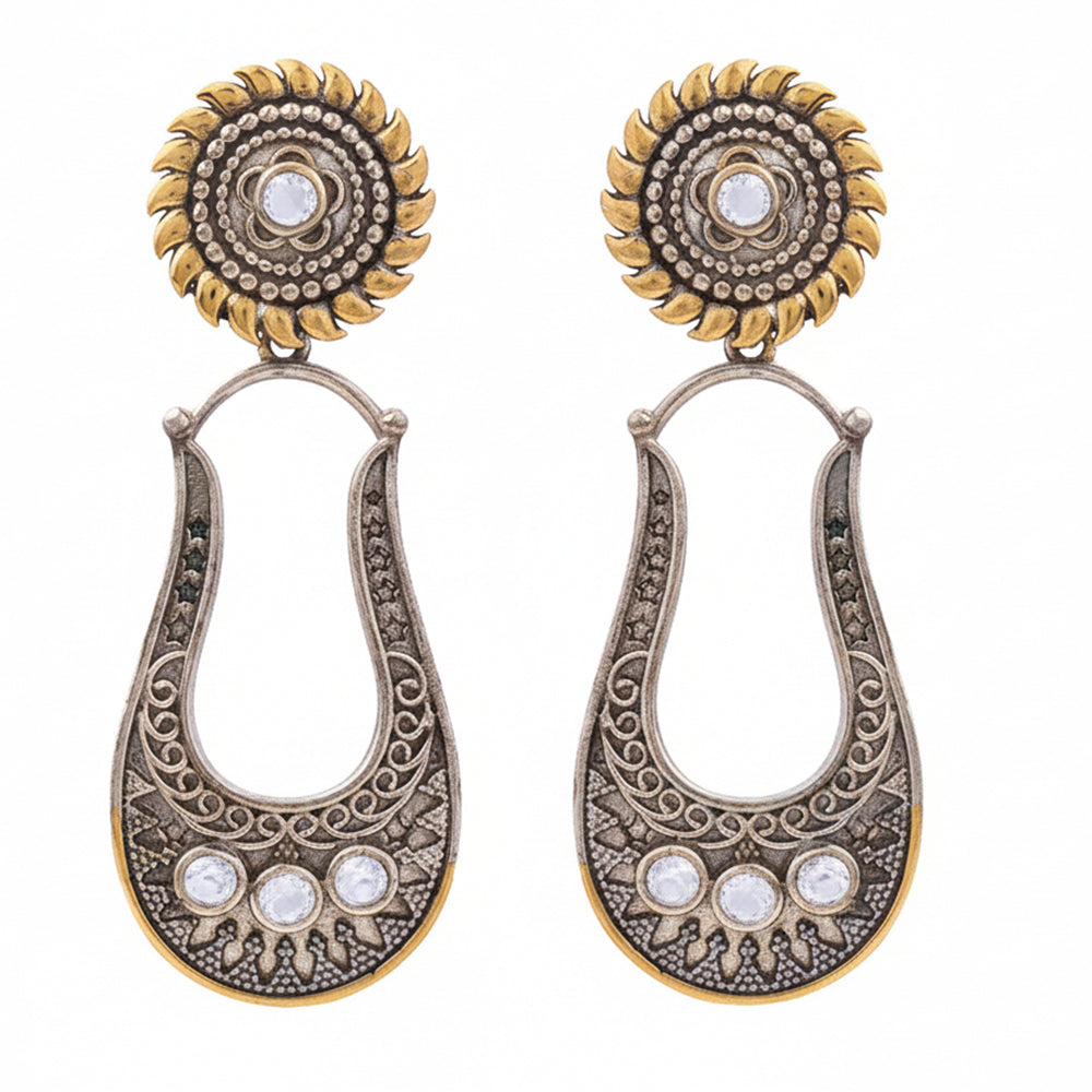 Nupura- Nupura- Silver Brass Oxidised dangler earrings(White)