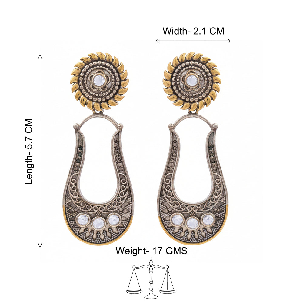 Nupura- Nupura- Silver Brass Oxidised dangler earrings(White)