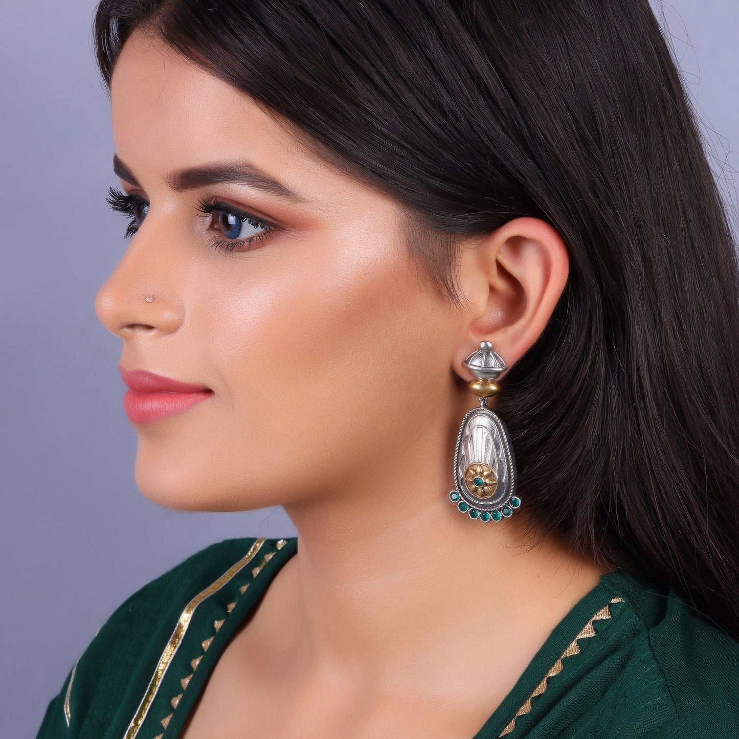 Rangaabha – Silver Brass Oxidised Dangler Earrings