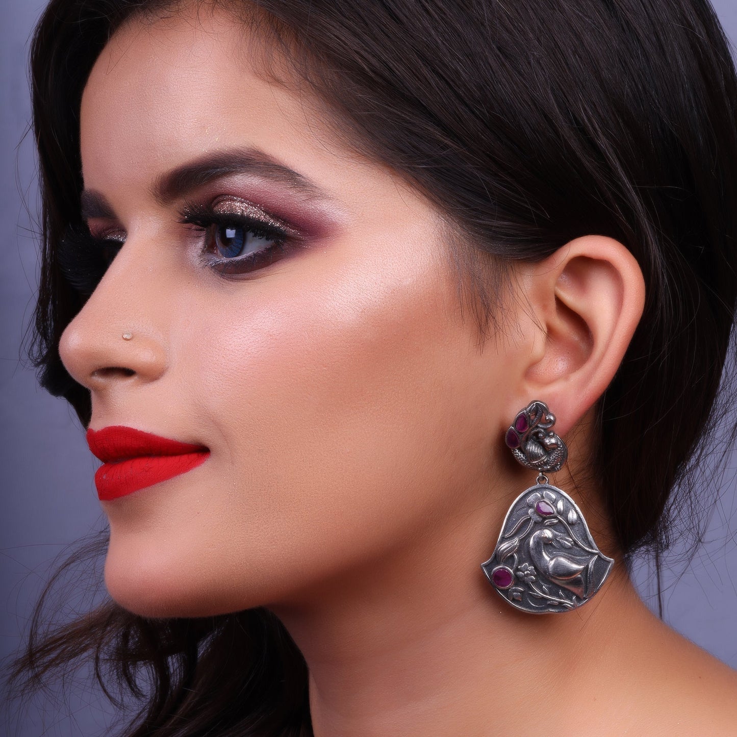 MayurGhantika- Silver Brass Oxidised dangler earrings