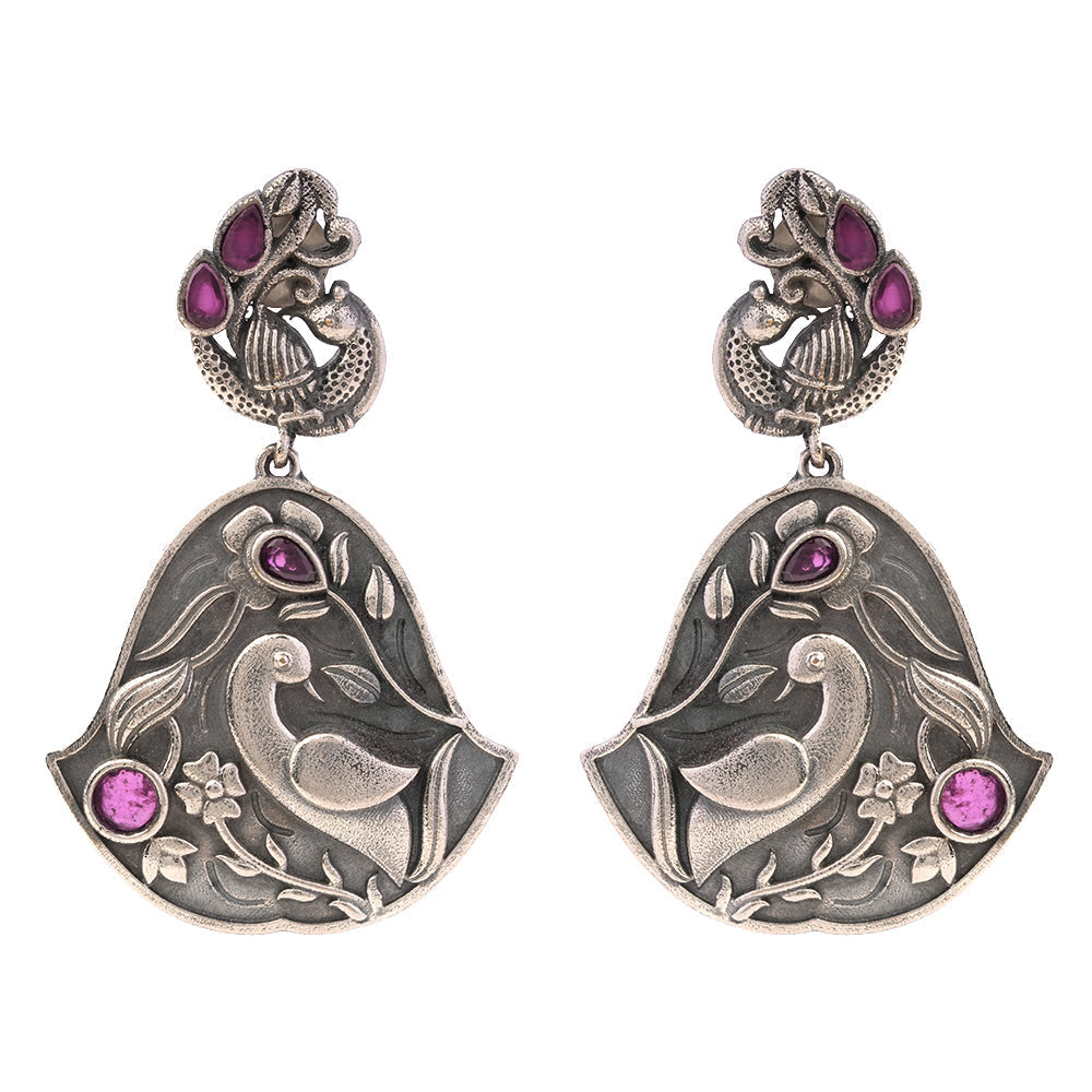 MayurGhantika- Silver Brass Oxidised dangler earrings