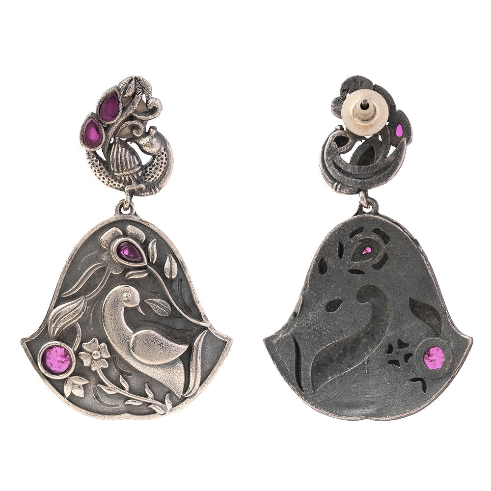 MayurGhantika- Silver Brass Oxidised dangler earrings