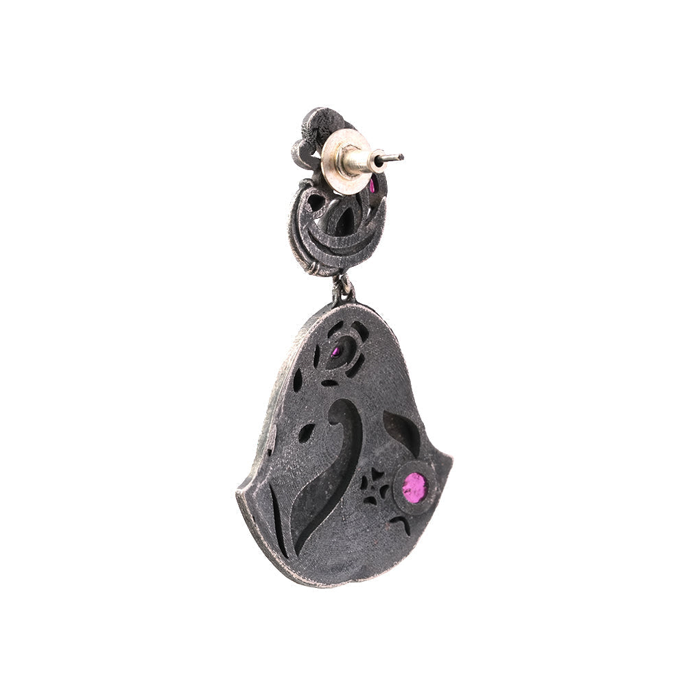 MayurGhantika- Silver Brass Oxidised dangler earrings