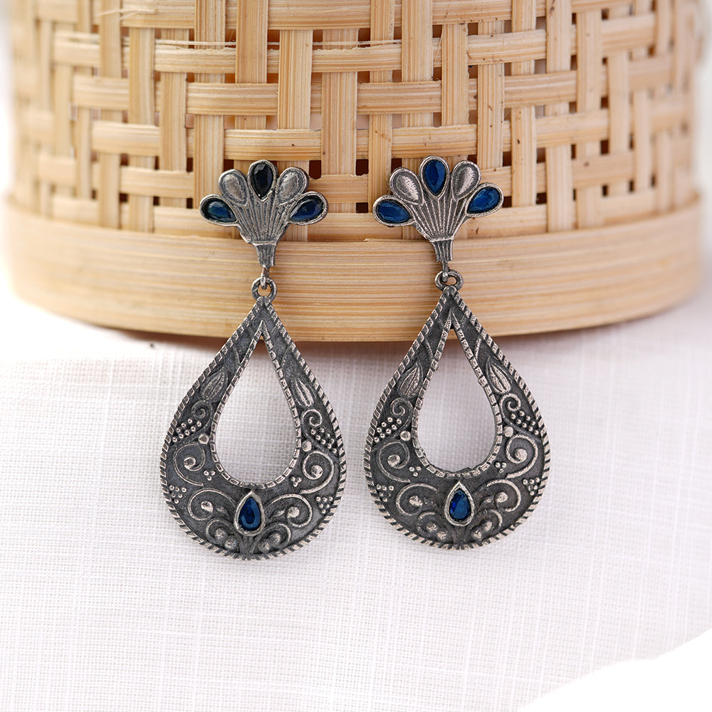 Neeranjali- Silver Brass Oxidised dangler earrings