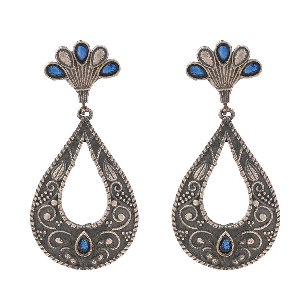 Neeranjali- Silver Brass Oxidised dangler earrings