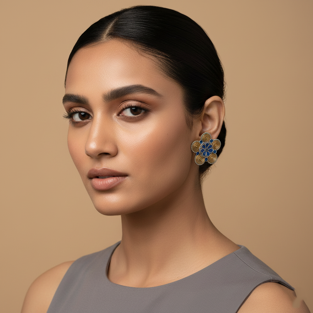 Jalkamal- Silver Brass Oxidised Stud Earrings