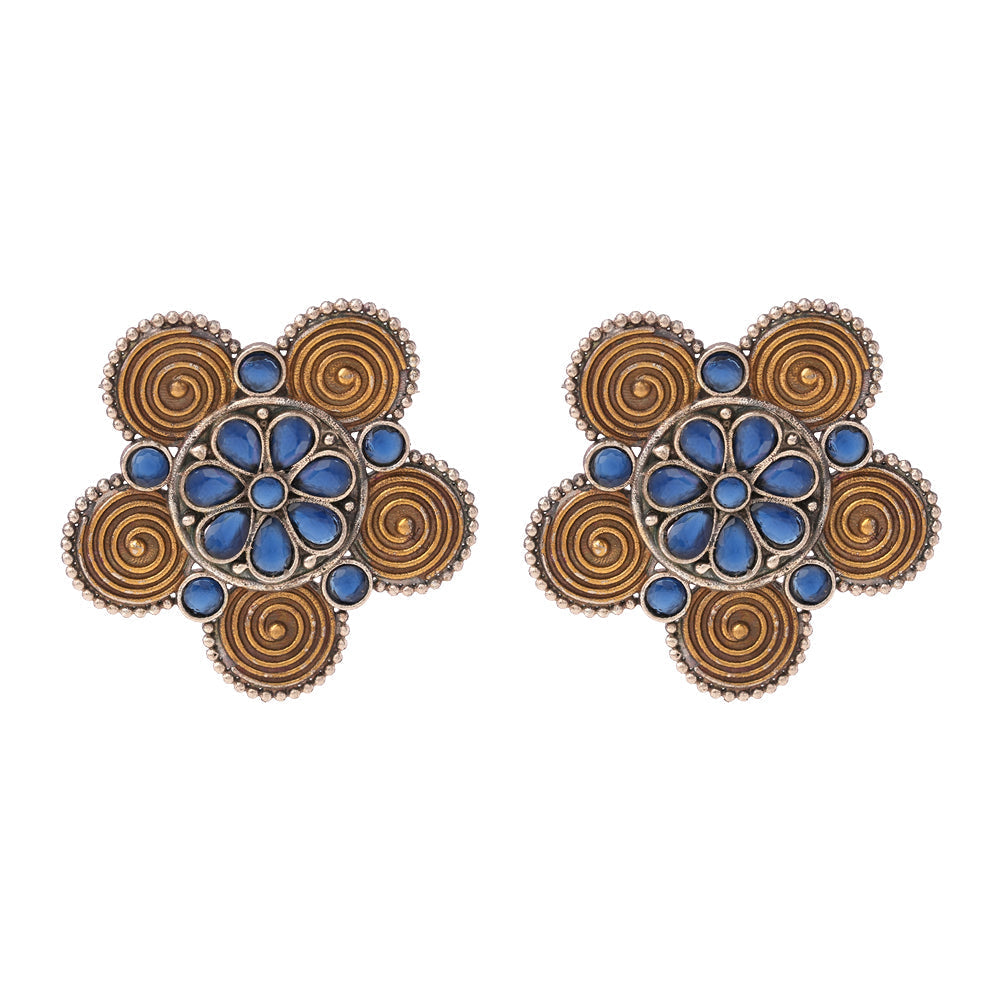 Jalkamal- Silver Brass Oxidised Stud Earrings