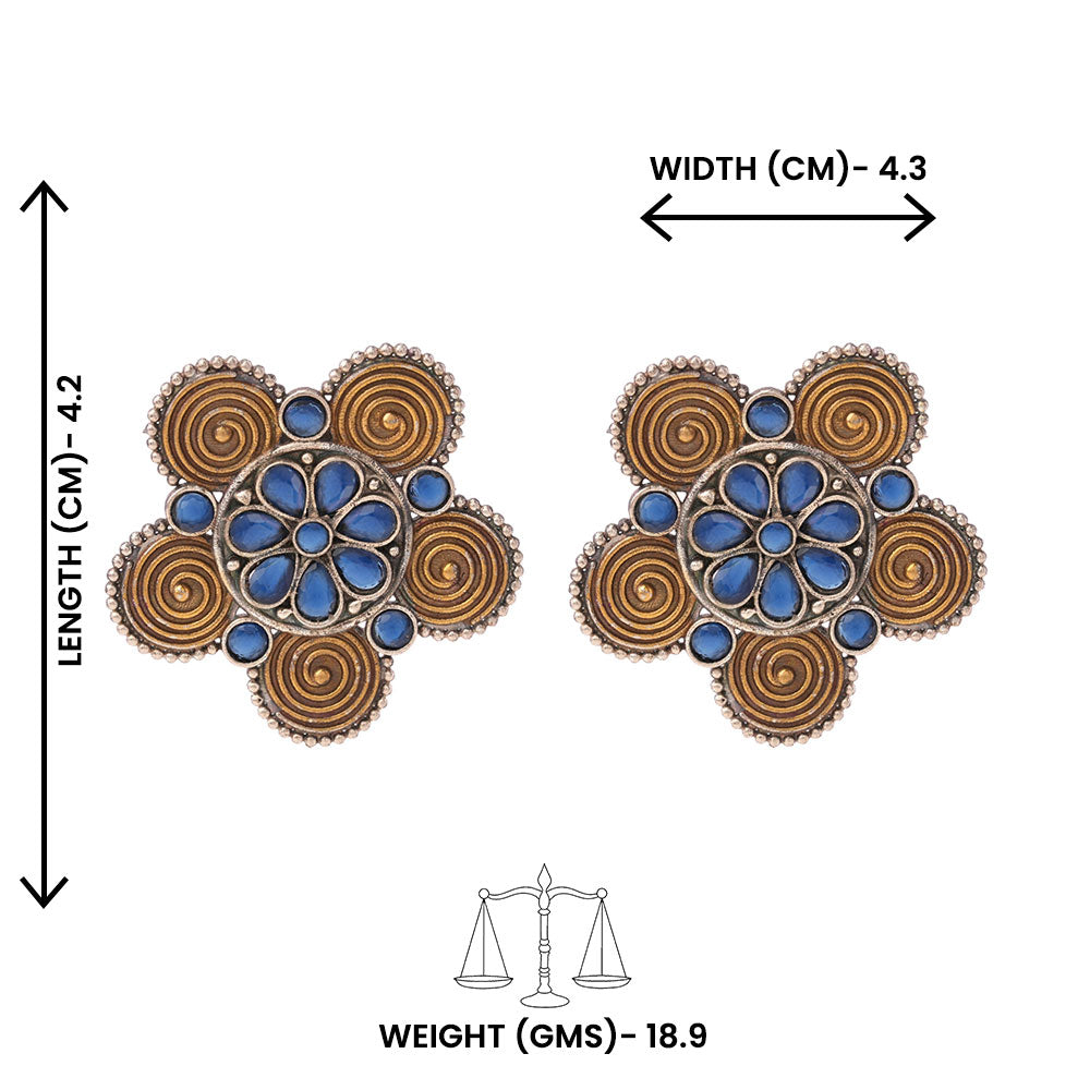 Jalkamal- Silver Brass Oxidised Stud Earrings