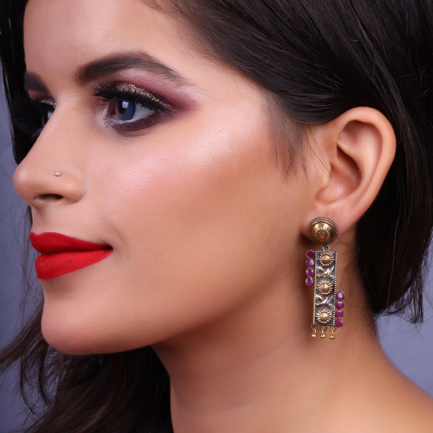 AyatNoor- Silver Brass Oxidised dangler earrings