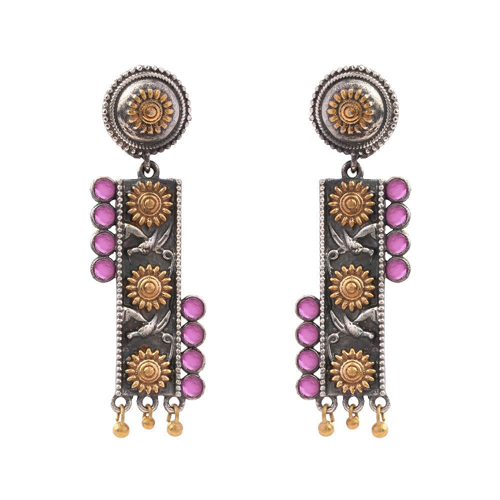 AyatNoor- Silver Brass Oxidised dangler earrings