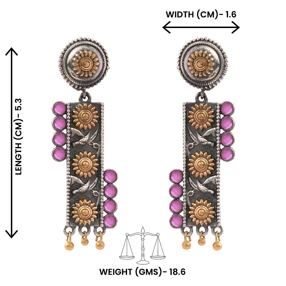 AyatNoor- Silver Brass Oxidised dangler earrings