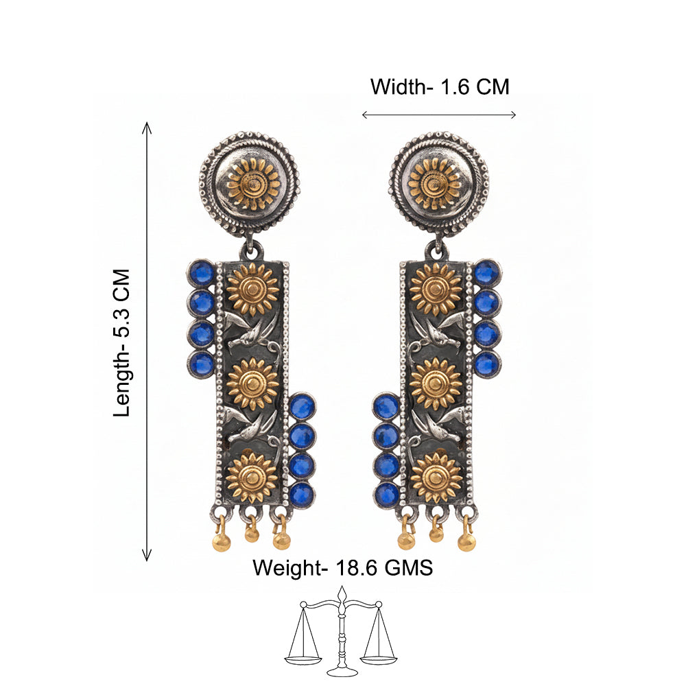 AyatNoor- Silver Brass Oxidised dangler earrings (Blue)