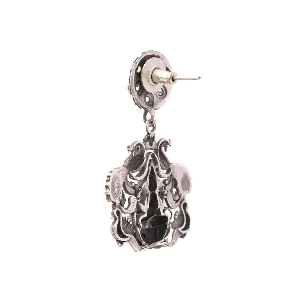 Gajanana- Silver Brass Oxidised dangler earrings(White)