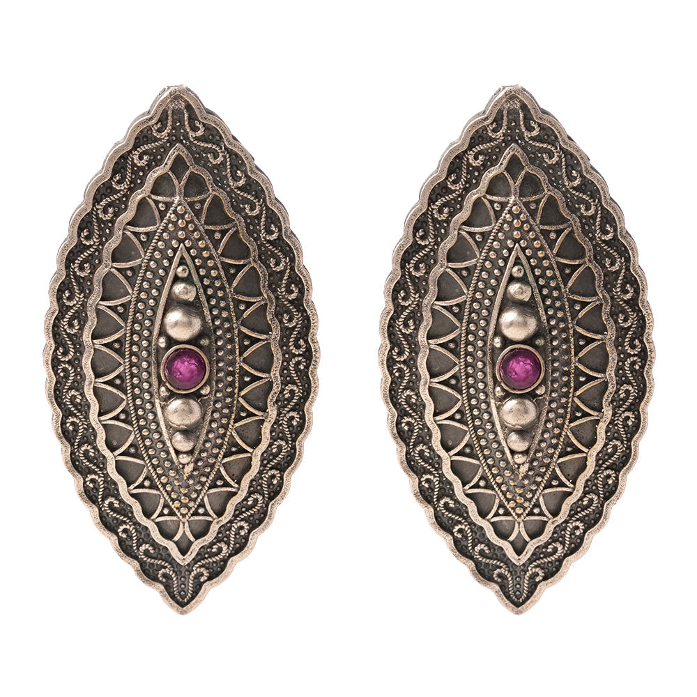 PushpNetra- Silver Brass Stone-Studded Stud Earrings