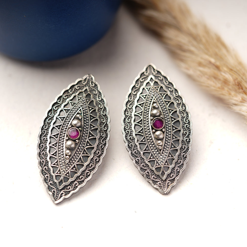 PushpNetra- Silver Brass Stone-Studded Stud Earrings
