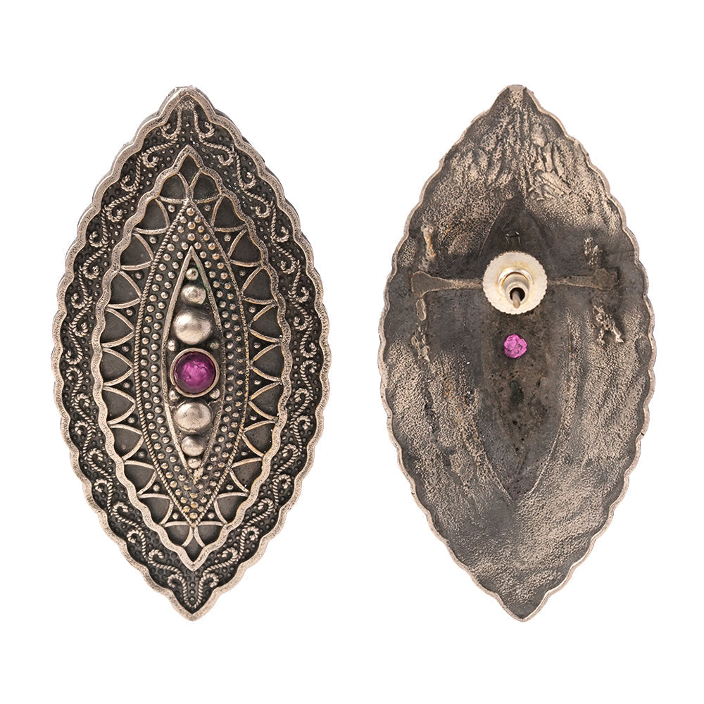 PushpNetra- Silver Brass Stone-Studded Stud Earrings