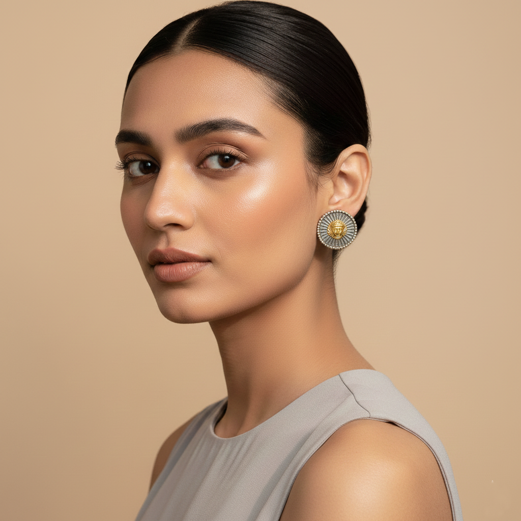 RaviChhavi- Silver Brass Oxidised Stud Earrings
