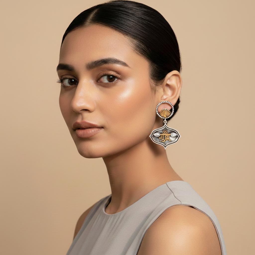 Mangalam- Silver Brass Oxidised dangler earrings