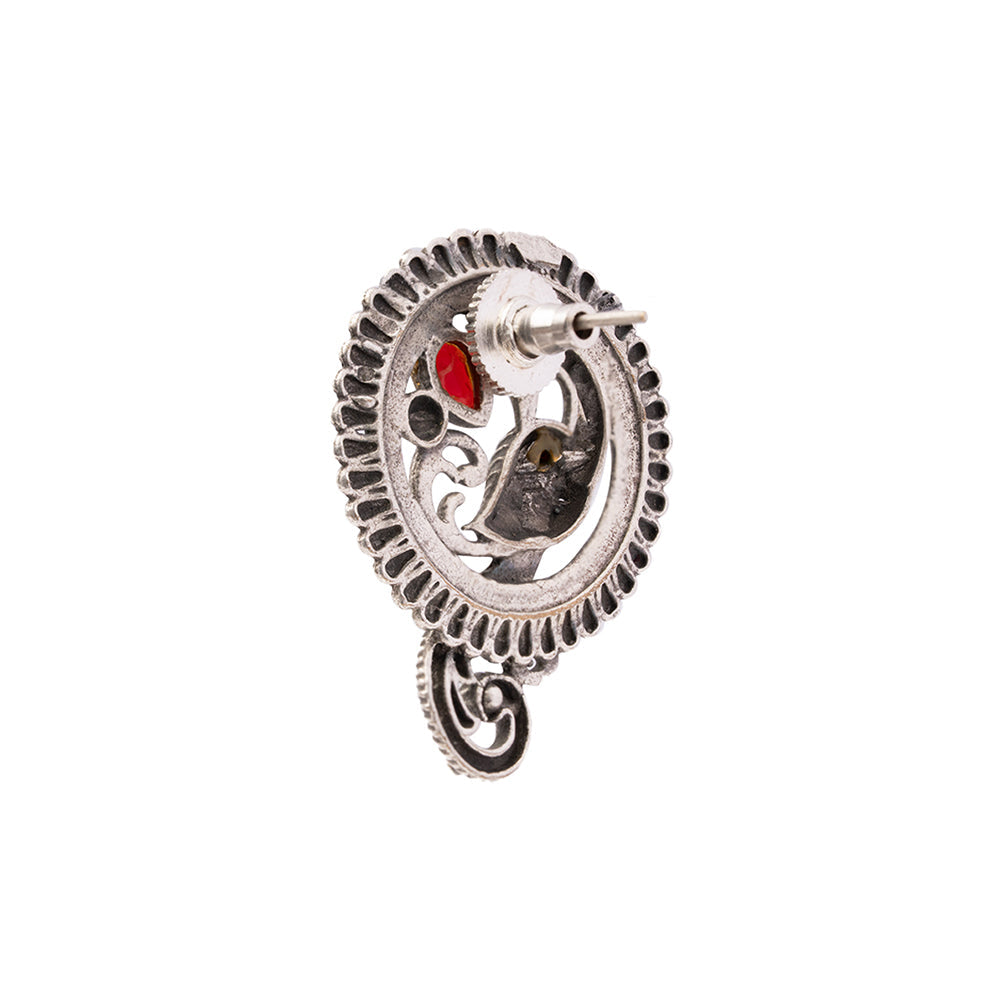 MorRatna- Silver Brass Stone-Studded Stud Earrings(Multicoloured)