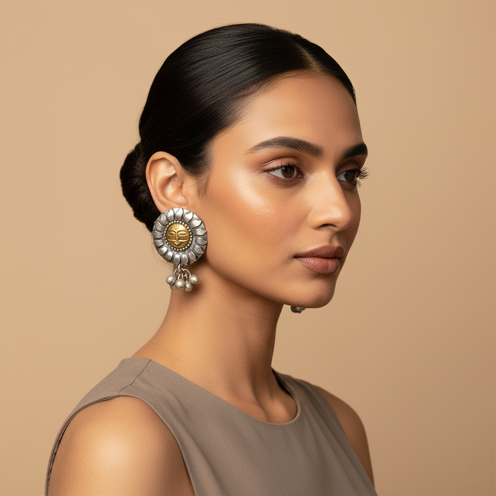 Surya- Silver Brass Oxidisd dangler earrings