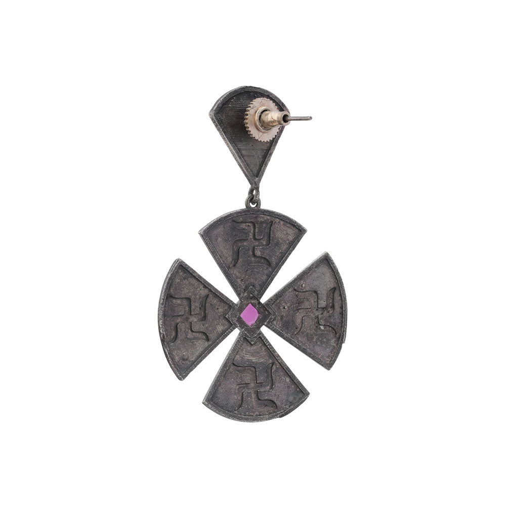 Swastik- Silver Brass Stone-Studded dangler earrings