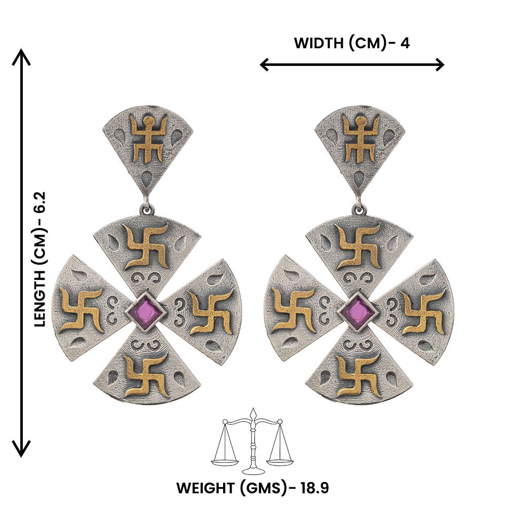 Swastik- Silver Brass Stone-Studded dangler earrings