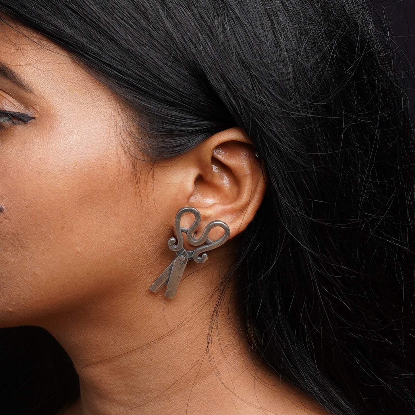 Katri- Silver Brass oxidised stud earrings