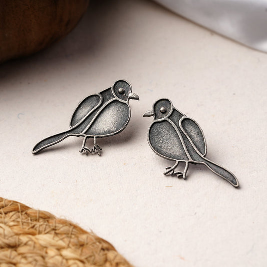 Panchi- Silver Brass oxidised stud earrings