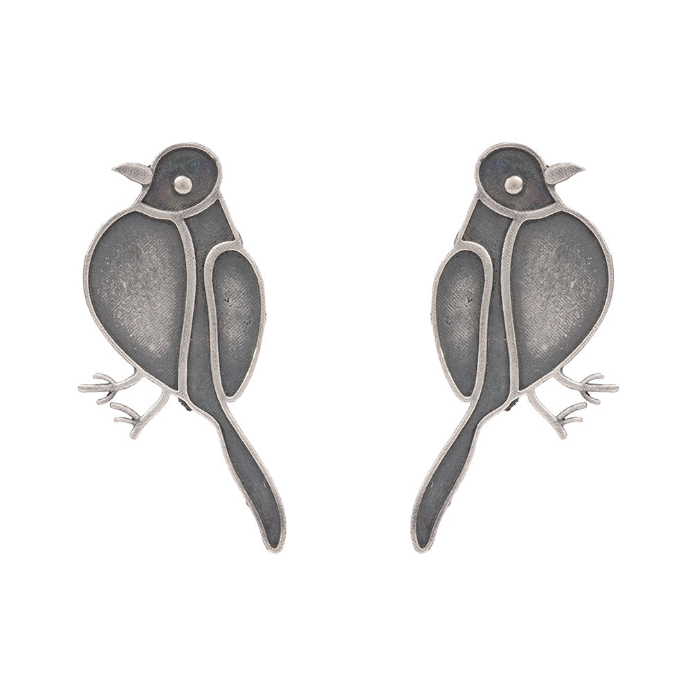 Panchi- Silver Brass oxidised stud earrings