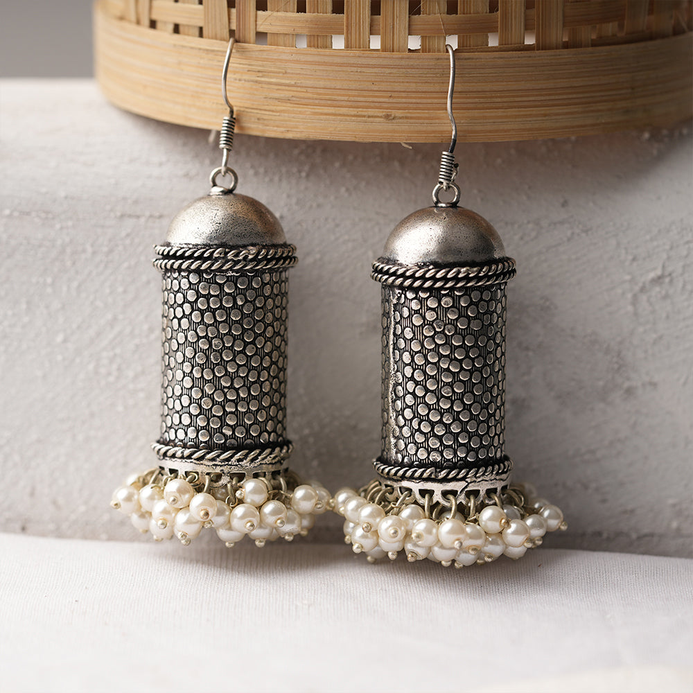 Chamkeeli- Silver Brass Pearl Dangler Earrings