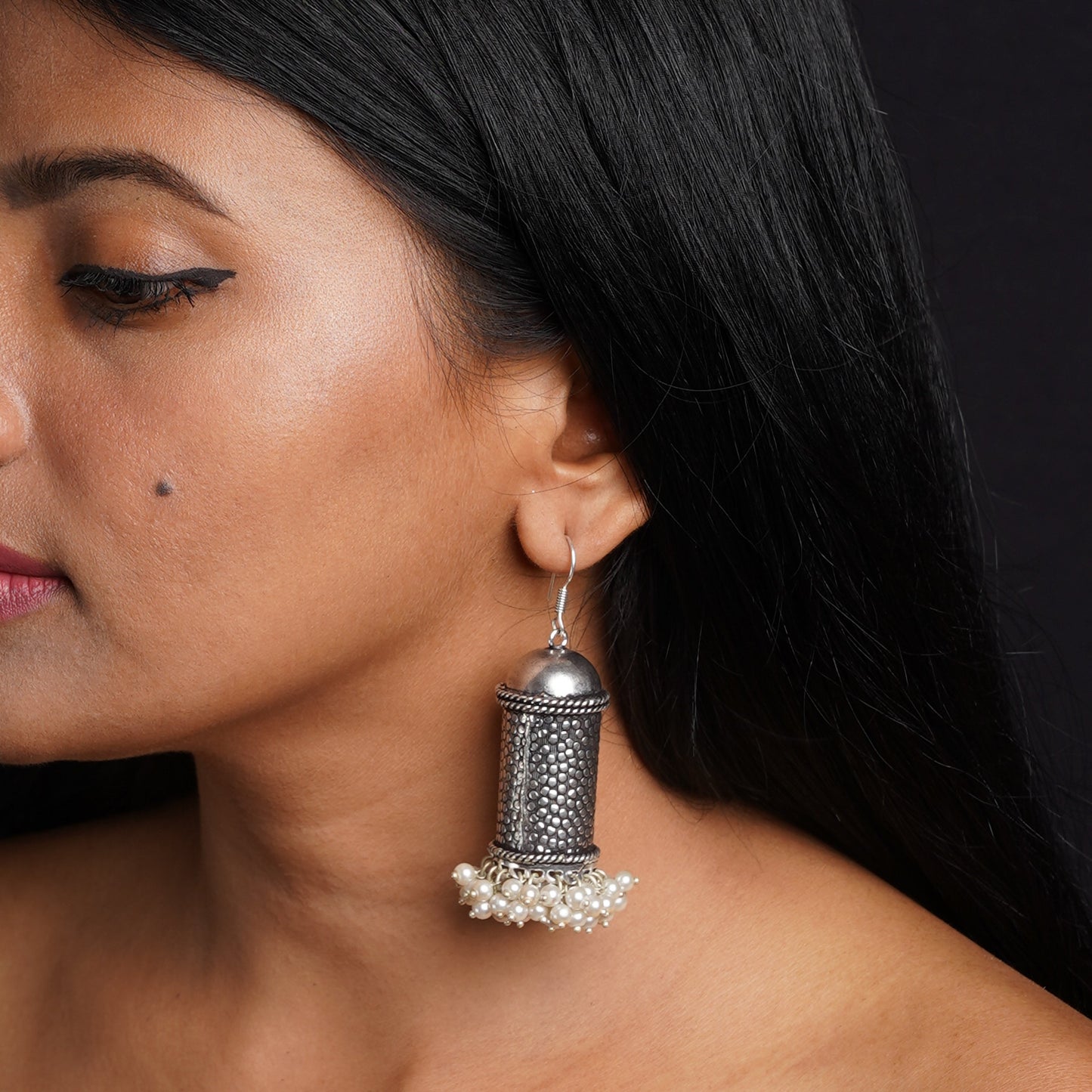 Chamkeeli- Silver Brass Pearl Dangler Earrings