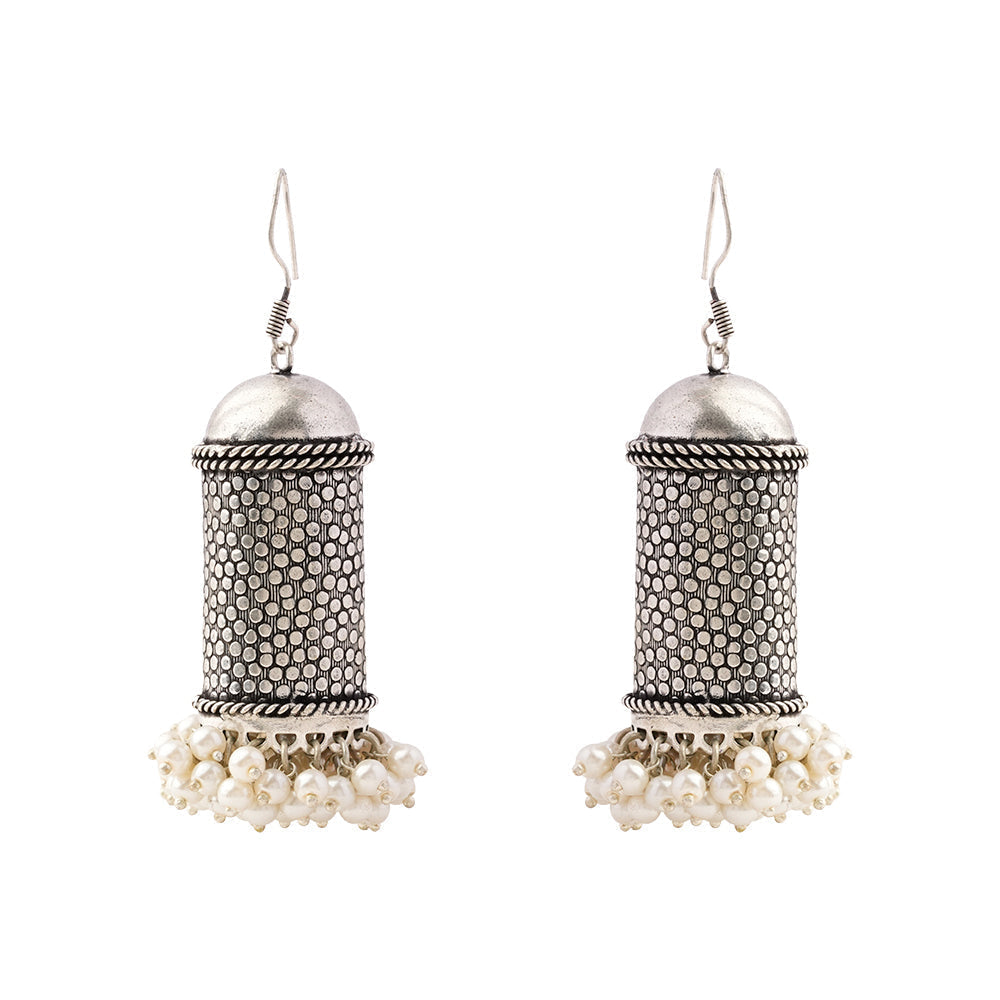 Chamkeeli- Silver Brass Pearl Dangler Earrings