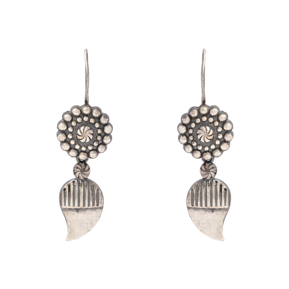 PushpKairi- Silver Brass Oxidised dangler earrings