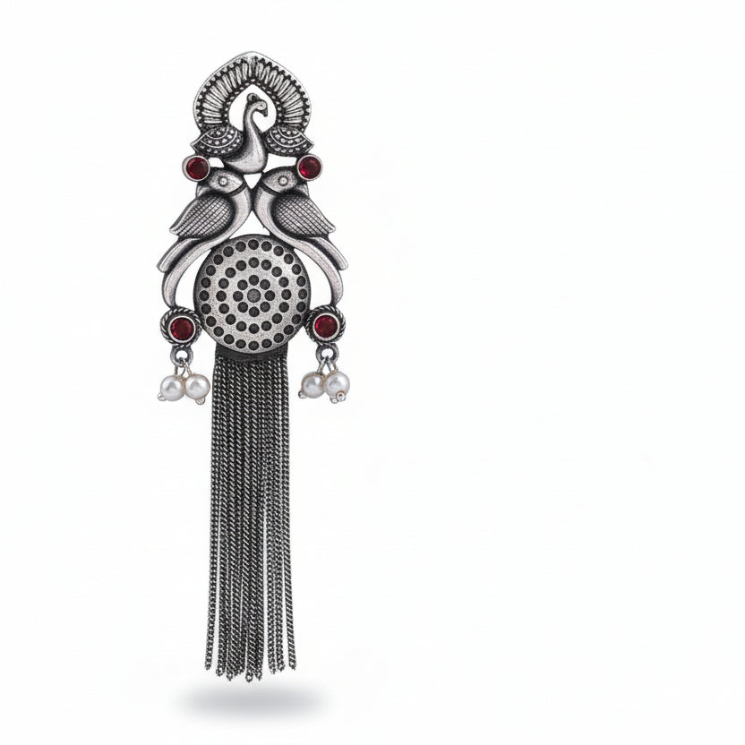 Jhalar- Silver Brass Oxidised dangler earrings(Red)